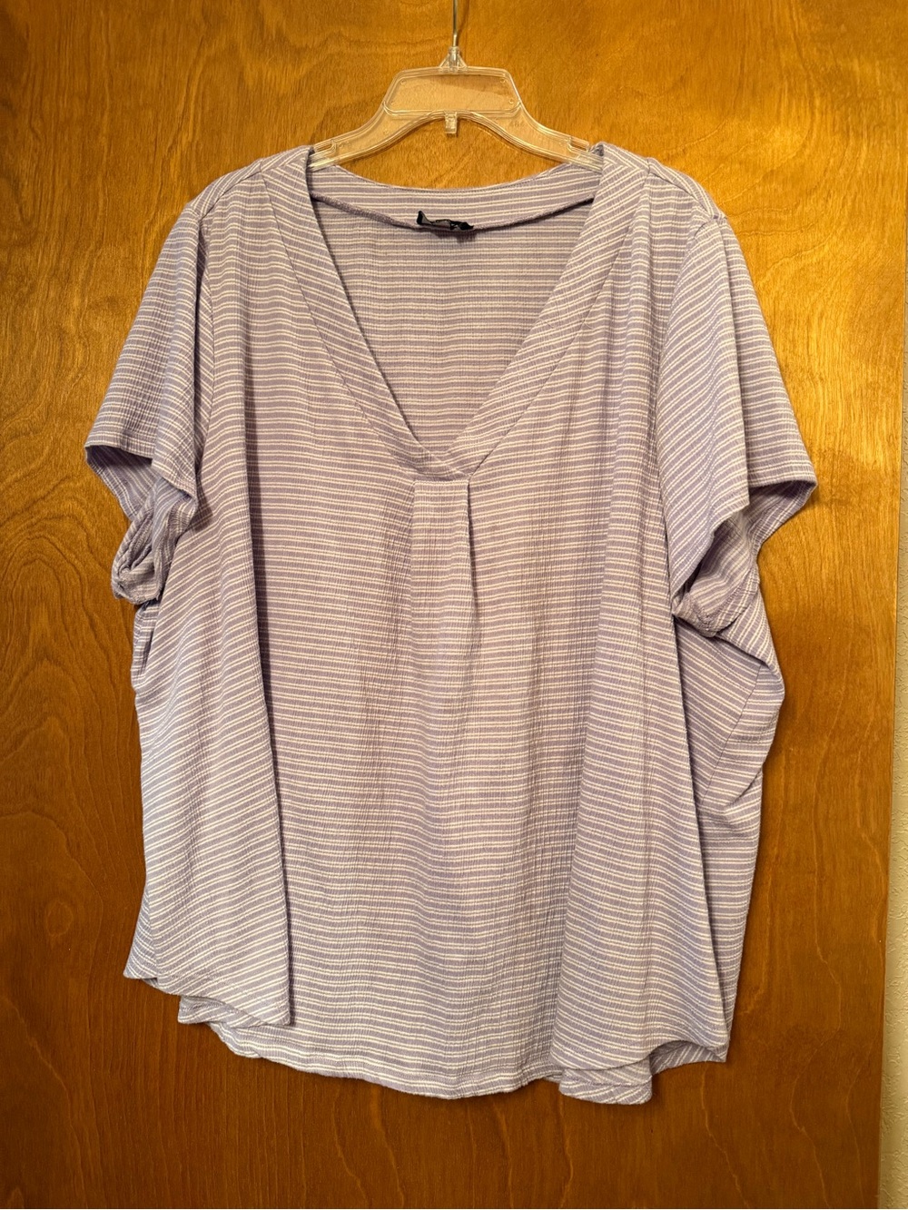Lane Bryant Lavender Striped V-Neck Short Sleeve Top